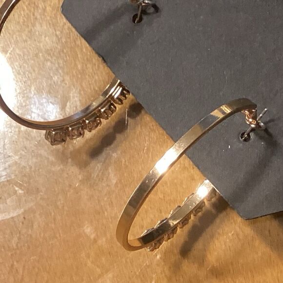 Gorgeous AB Crystal Hoops Gold Tone Pierced Earrings - Picture 6 of 8